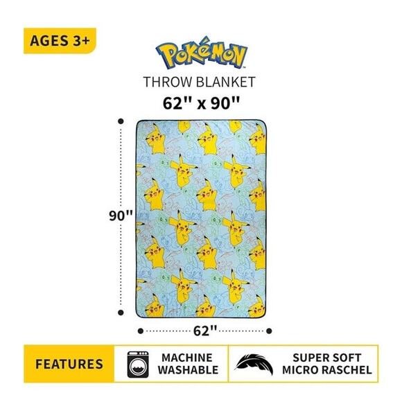 🔥Franco Kids Bedding Super Soft Plush Throw Blanket 62” x 90” Pokemon BNWT🔥 - Picture 4 of 6